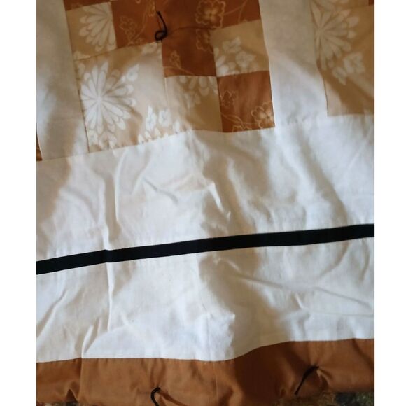 Handmade patchwork lap quilt hand tied tones cream tan brown black trim - Picture 2 of 4